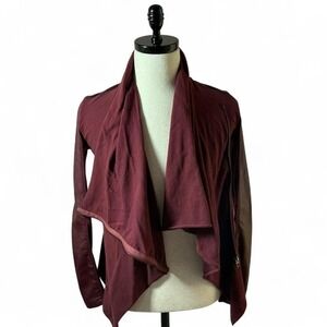 Blank NYC Moto Jacket Faux Leather‎ Sleeve Drape Front Cardigan Asymmetrical